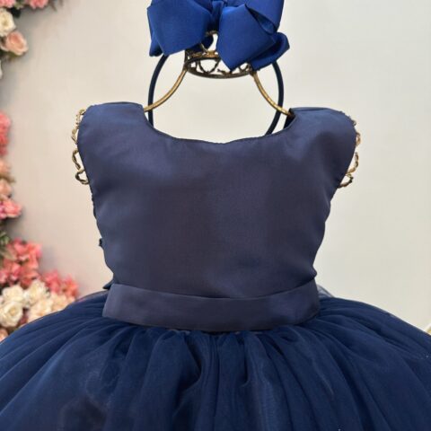 Vestido Infantil Longo Azul Marinho Daminha Festa 4 ao 18
