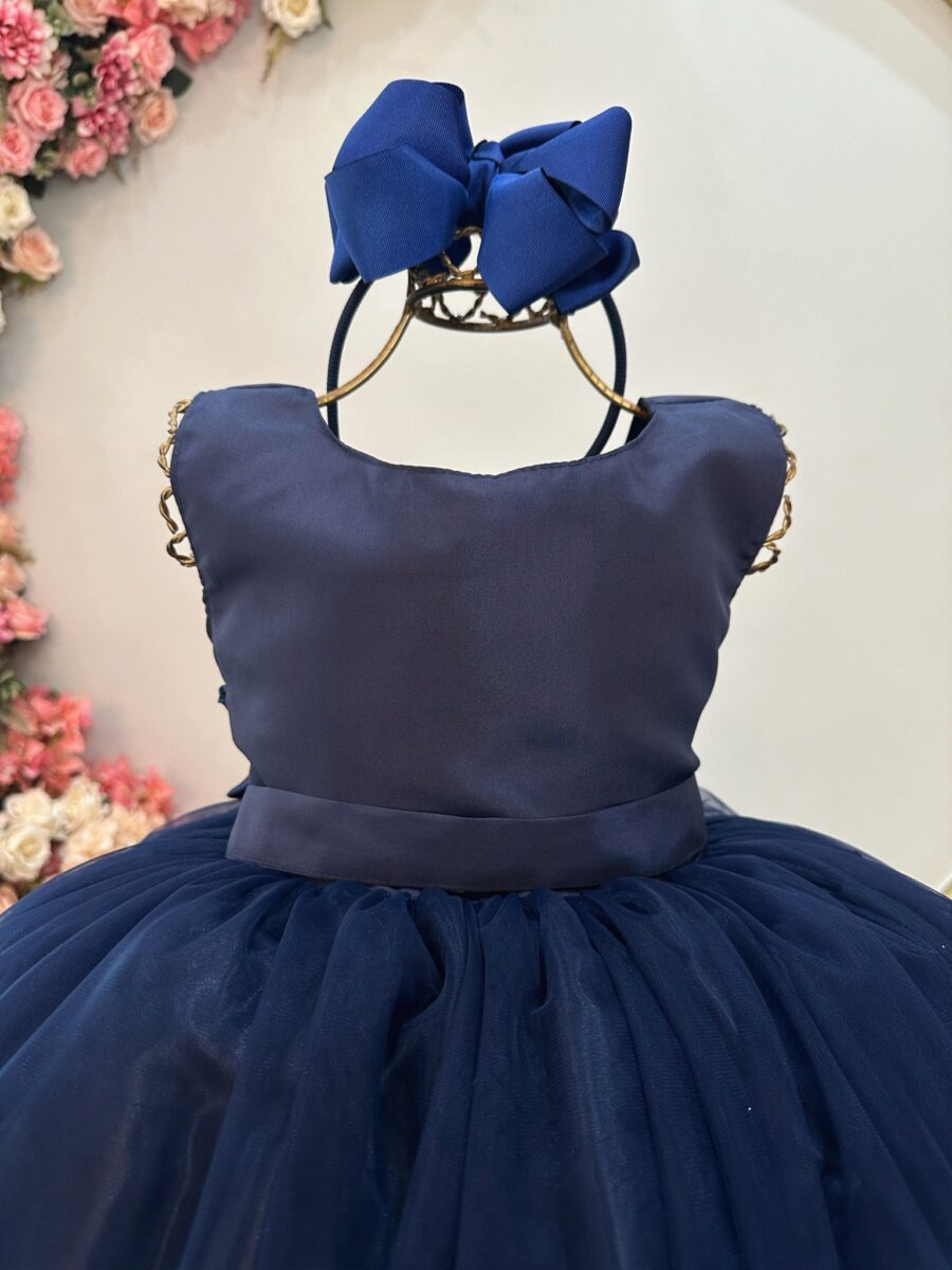 Vestido Infantil Longo Azul Marinho Daminha Festa 4 ao 18