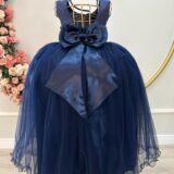 Vestido Infantil Longo Azul Marinho Daminha Festa 4 ao 18