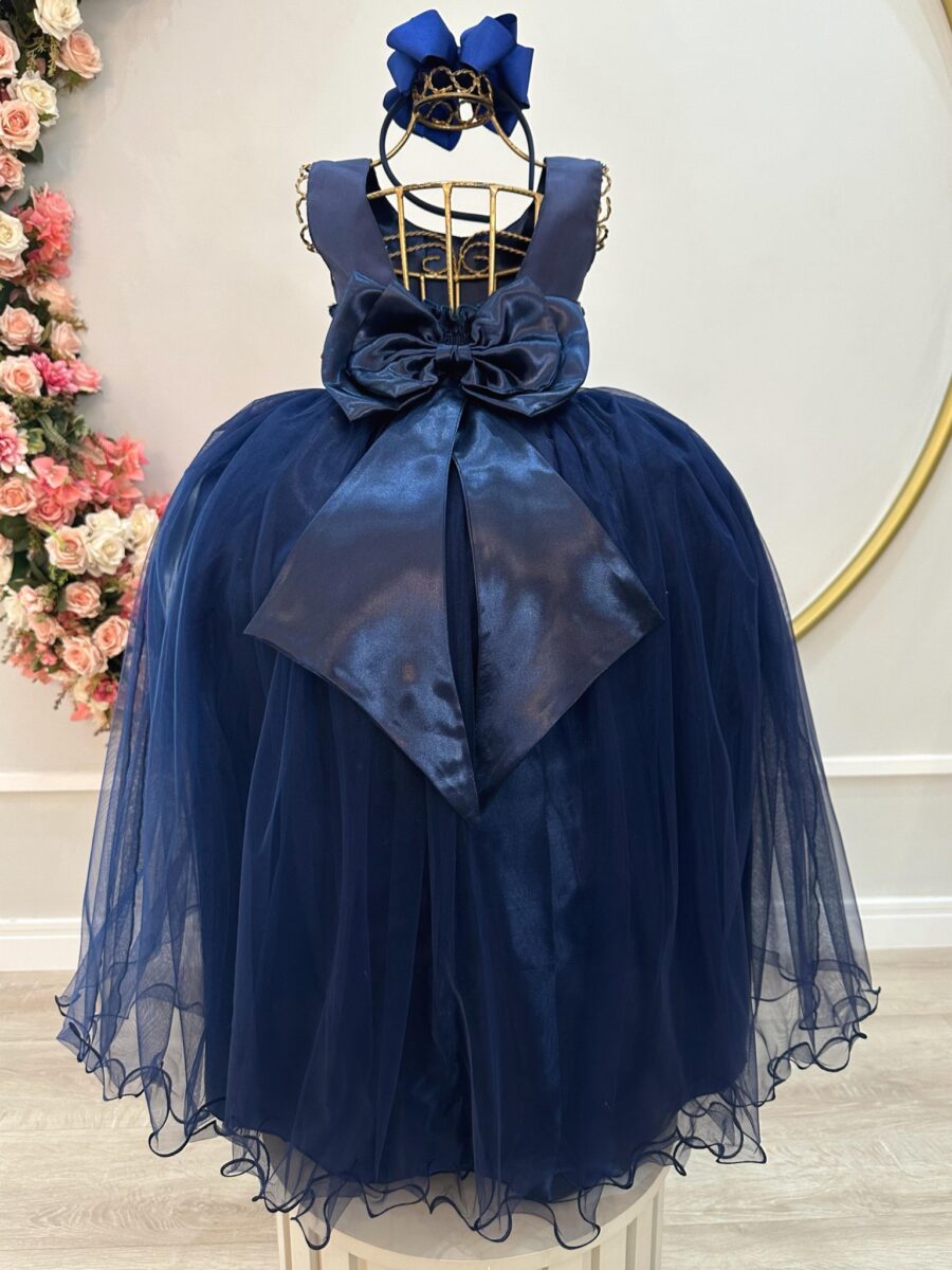 Vestido Infantil Longo Azul Marinho Daminha Festa 4 ao 18