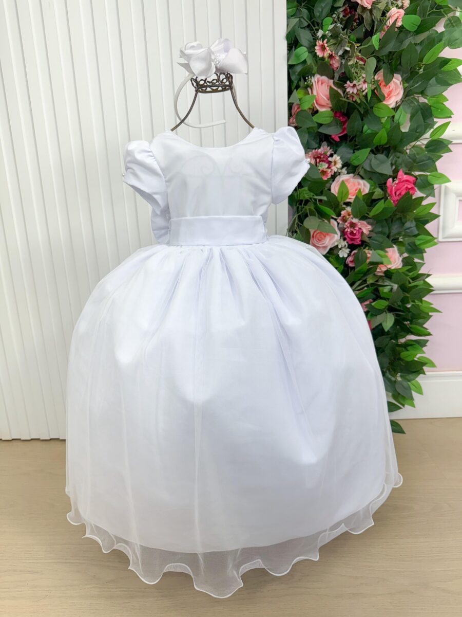 Vestido Longo Infantil Selena Vila Lele Branco com Laço