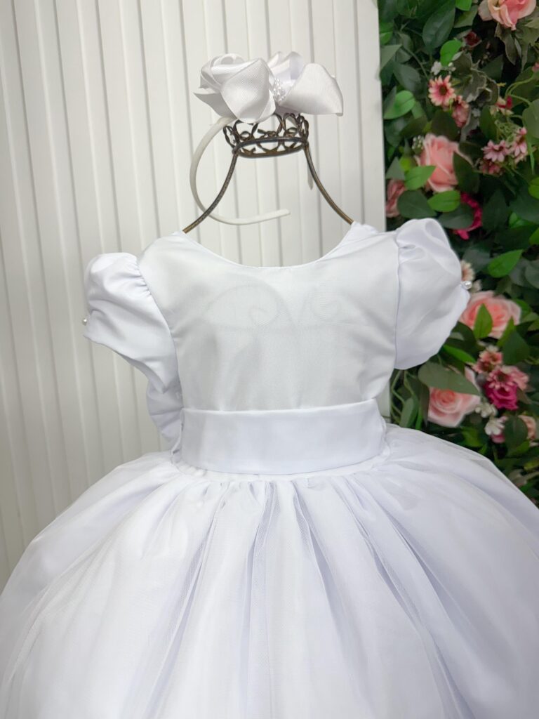 Vestido Longo Infantil Selena Vila Lele Branco com Laço