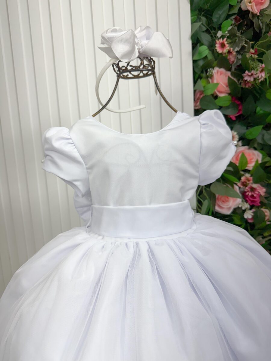 Vestido Longo Infantil Selena Vila Lele Branco com Laço