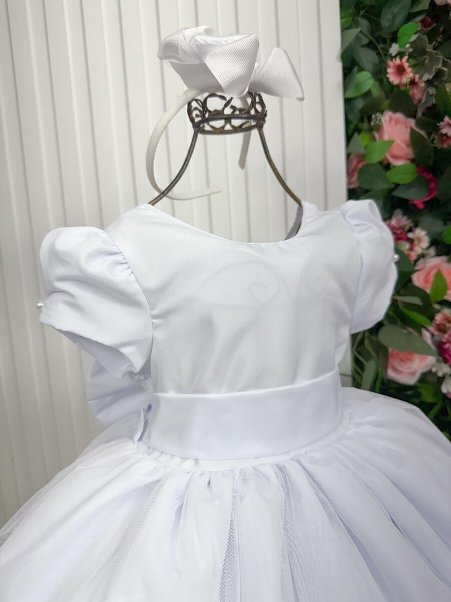 Vestido Longo Infantil Selena Vila Lele Branco com Laço