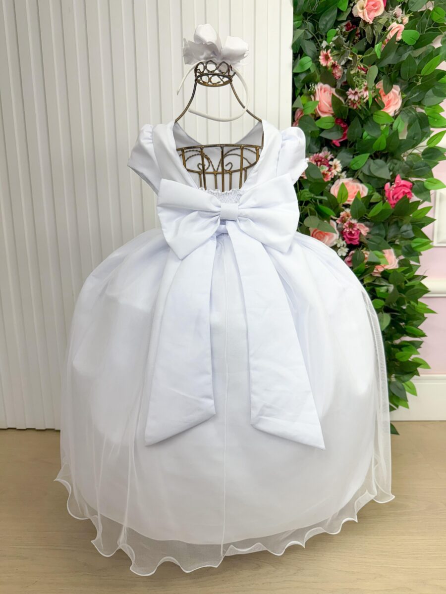 Vestido Longo Infantil Selena Vila Lele Branco com Laço