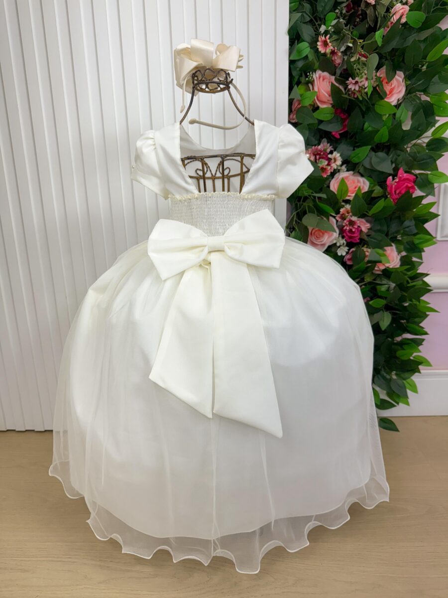 Vestido Longo Infantil Selena Vila Lele Off-white Laço