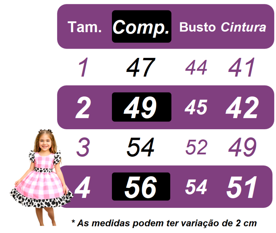 Vestido Infantil Xadrez Branco e Rosa Fazendinha Vaquinha