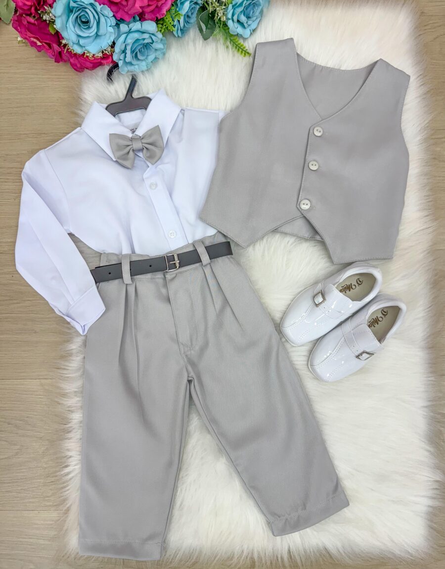 Conjunto Social Infantil Miss Cherry Leonardo Colete Cinza