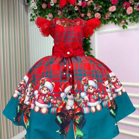 Vestido Infantil Marie Alegria do Noel Vermelho Natal