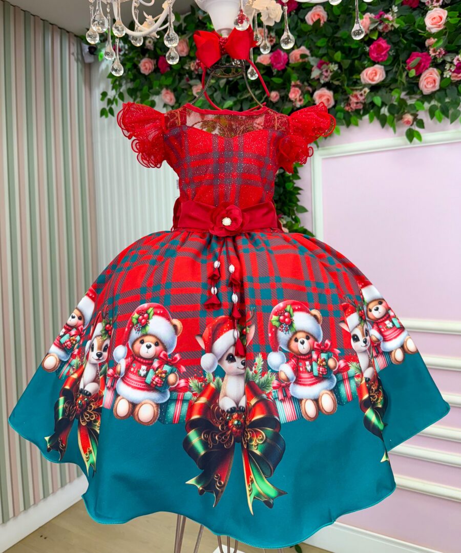 Vestido Infantil Marie Alegria do Noel Vermelho Natal