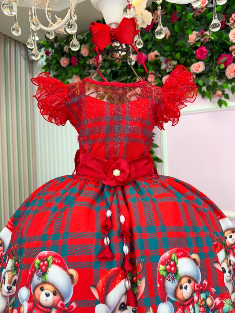 Vestido Infantil Marie Alegria do Noel Vermelho Natal