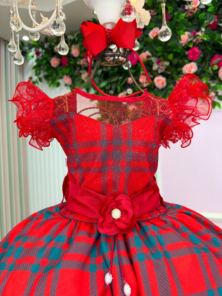 Vestido Infantil Marie Alegria do Noel Vermelho Natal