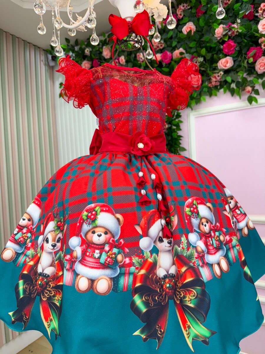 Vestido Infantil Marie Alegria do Noel Vermelho Natal