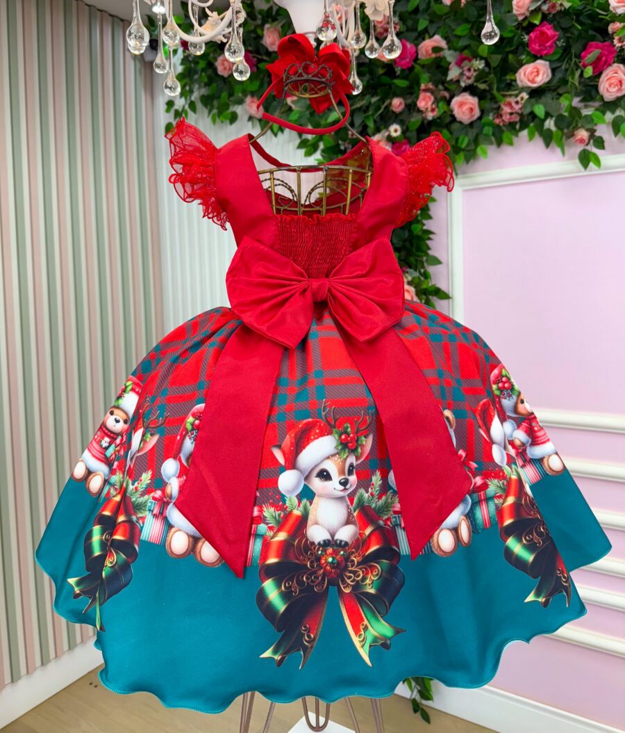 Vestido Infantil Marie Alegria do Noel Vermelho Natal