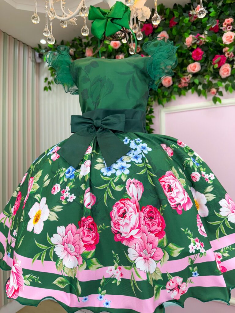 Vestido Infantil Marie Flor de Natal Verde