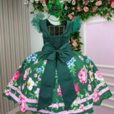 Vestido Infantil Marie Flor de Natal Verde