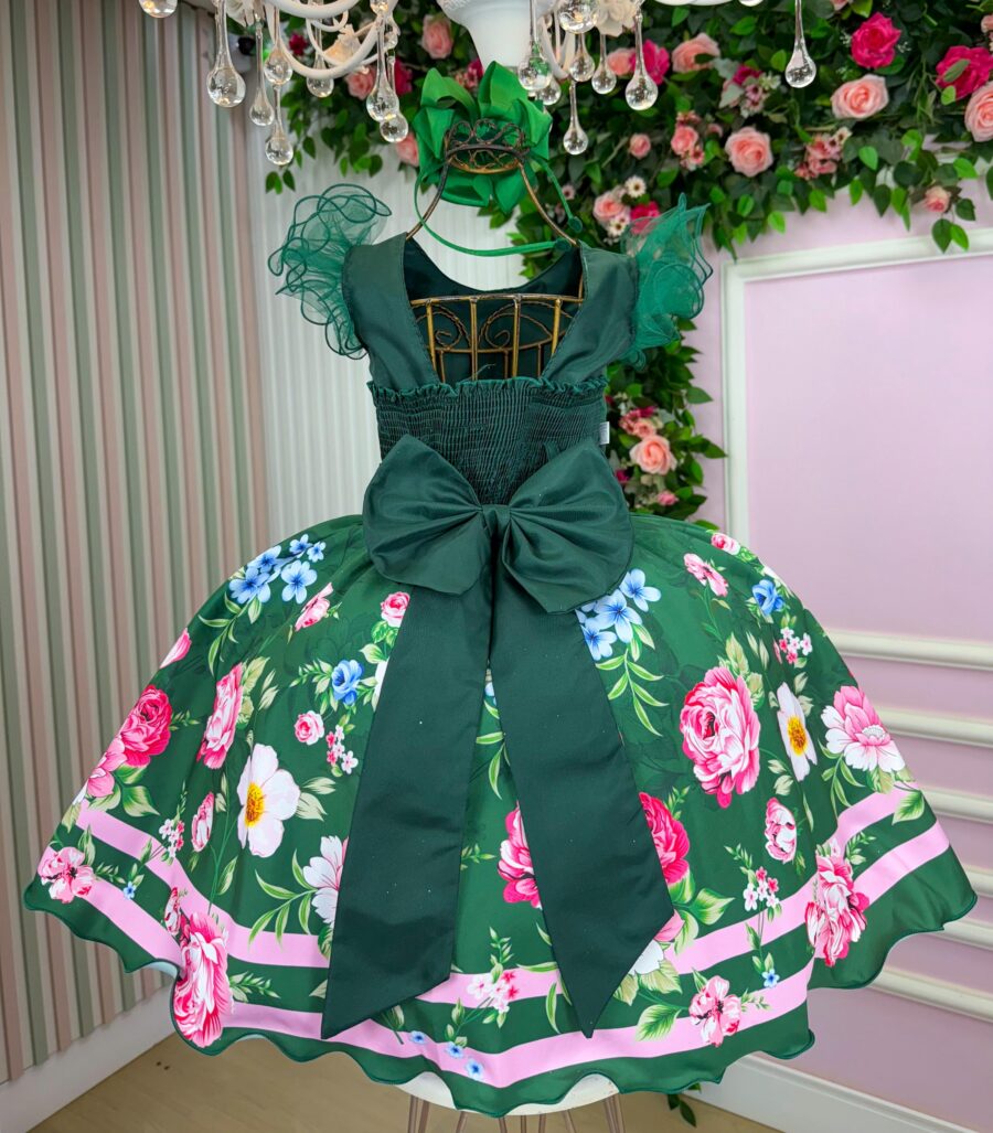 Vestido Infantil Marie Flor de Natal Verde