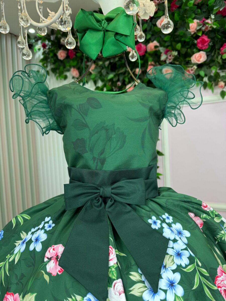 Vestido Infantil Marie Flor de Natal Verde