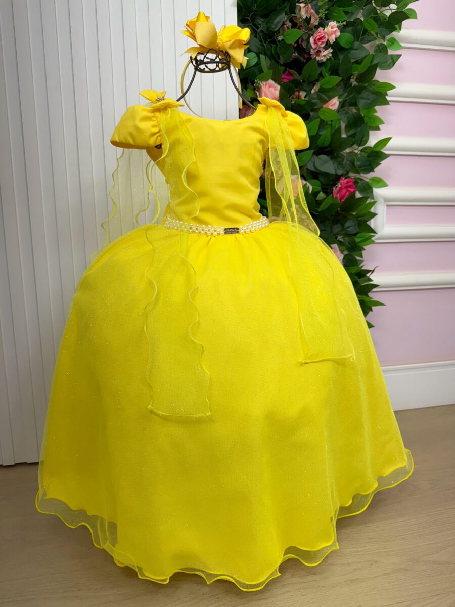 Vestido Infantil Longo Banana Club Diamante Amarelo