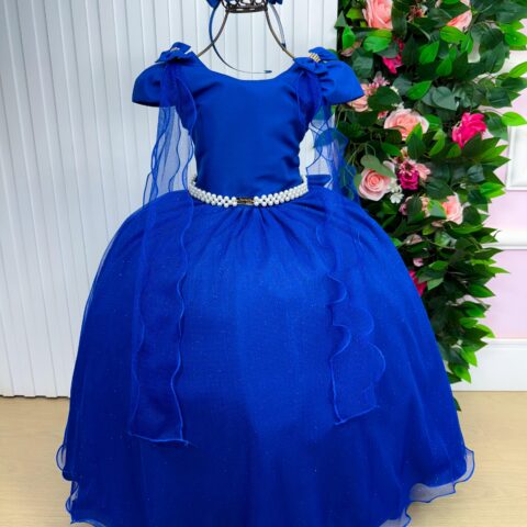 Vestido Infantil Longo Banana Club Diamante Azul Royal