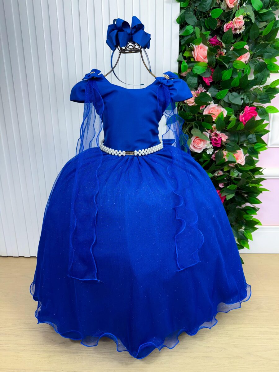 Vestido Infantil Longo Banana Club Diamante Azul Royal