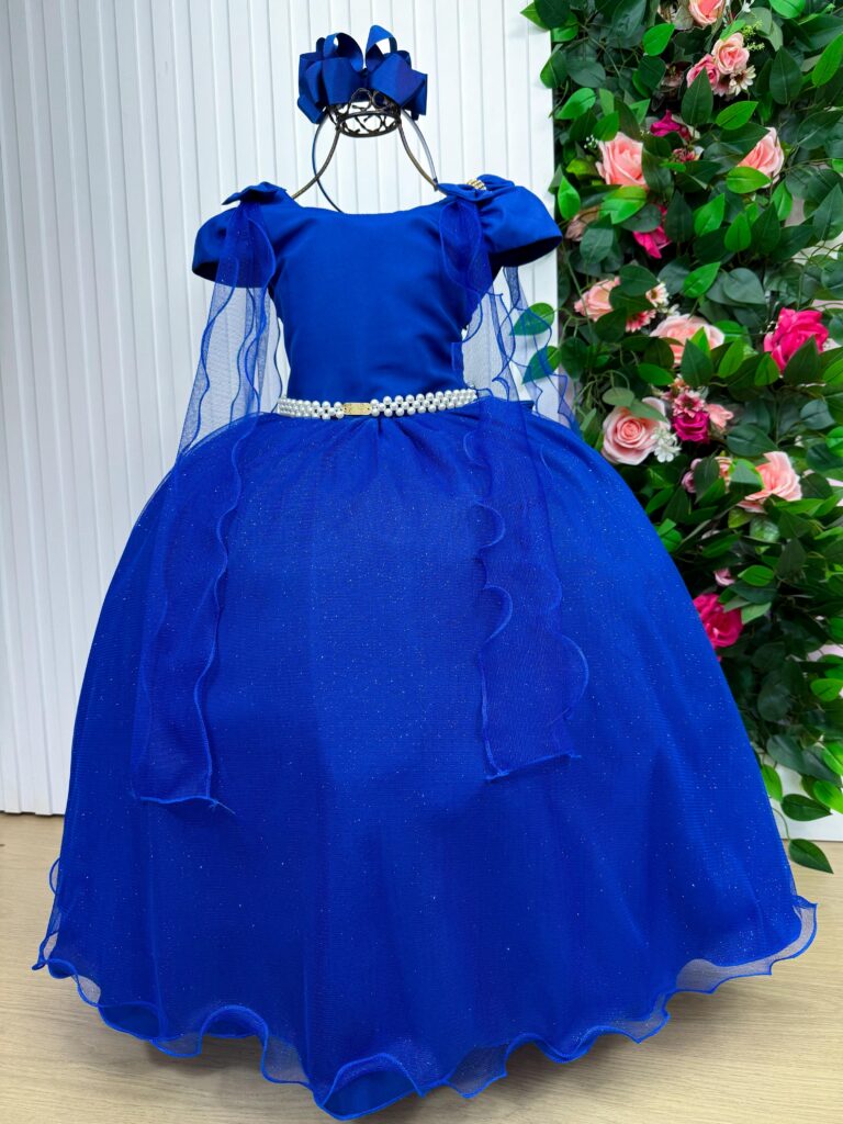 Vestido Infantil Longo Banana Club Diamante Azul Royal