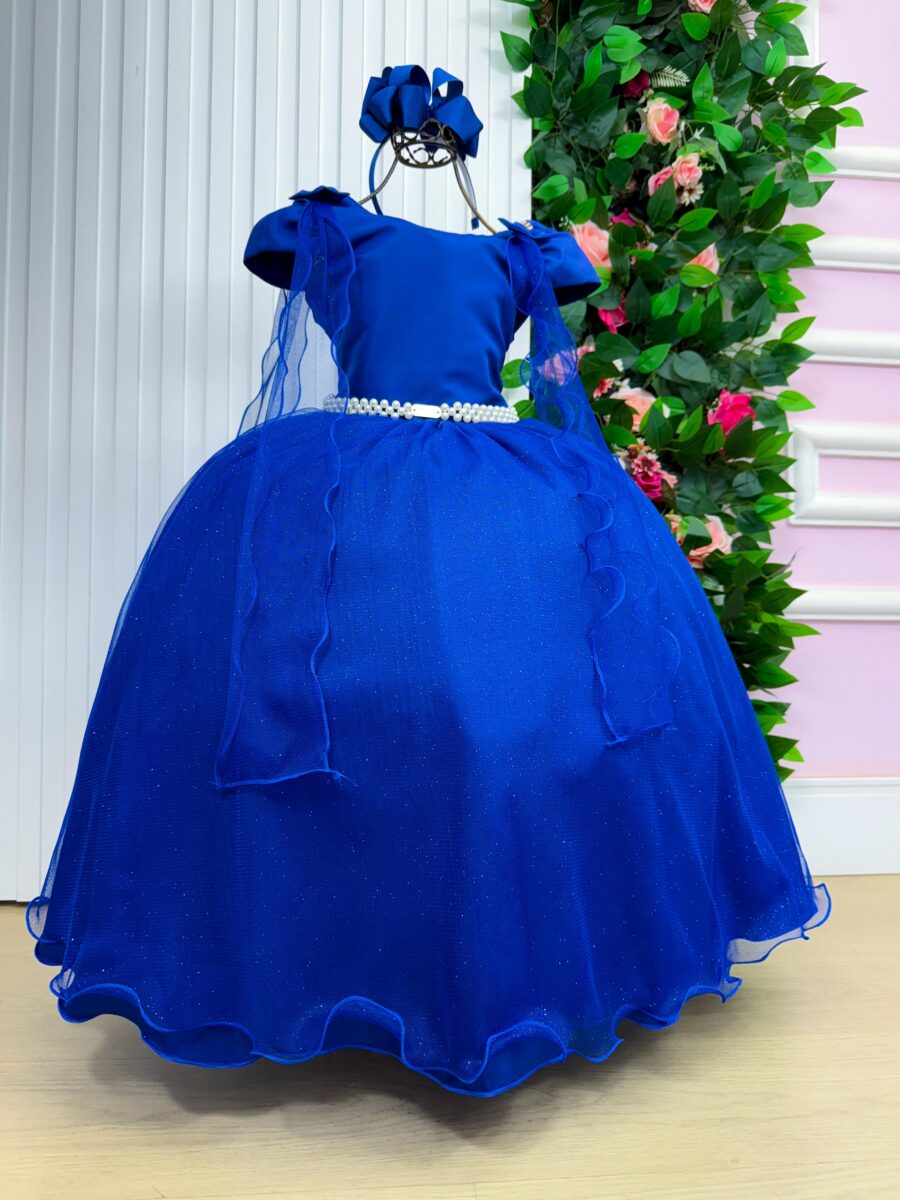 Vestido Infantil Longo Banana Club Diamante Azul Royal