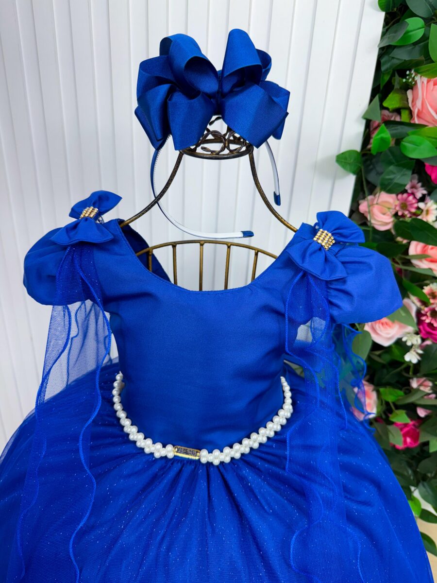 Vestido Infantil Longo Banana Club Diamante Azul Royal