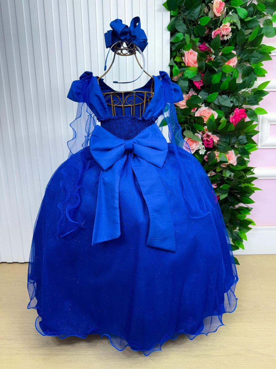 Vestido Infantil Longo Banana Club Diamante Azul Royal