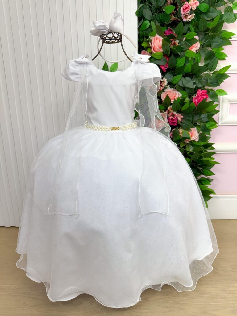 Vestido Infantil Longo Banana Club Diamante Branco