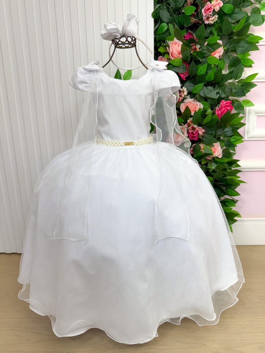 Vestido Infantil Longo Banana Club Diamante Branco