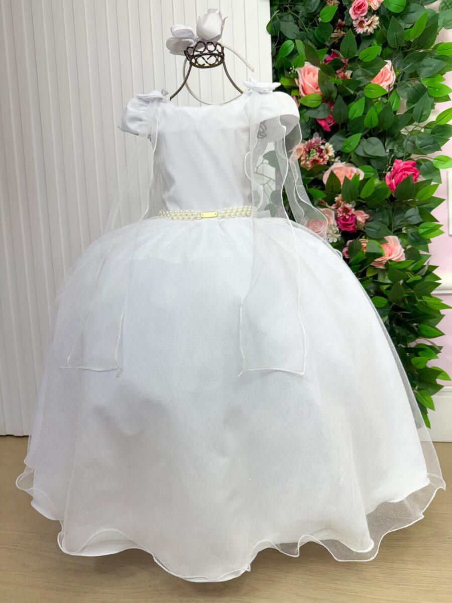 Vestido Infantil Longo Banana Club Diamante Branco