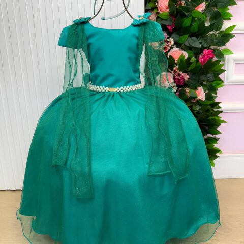 Vestido Infantil Longo Banana Club Diamante Verde Jade