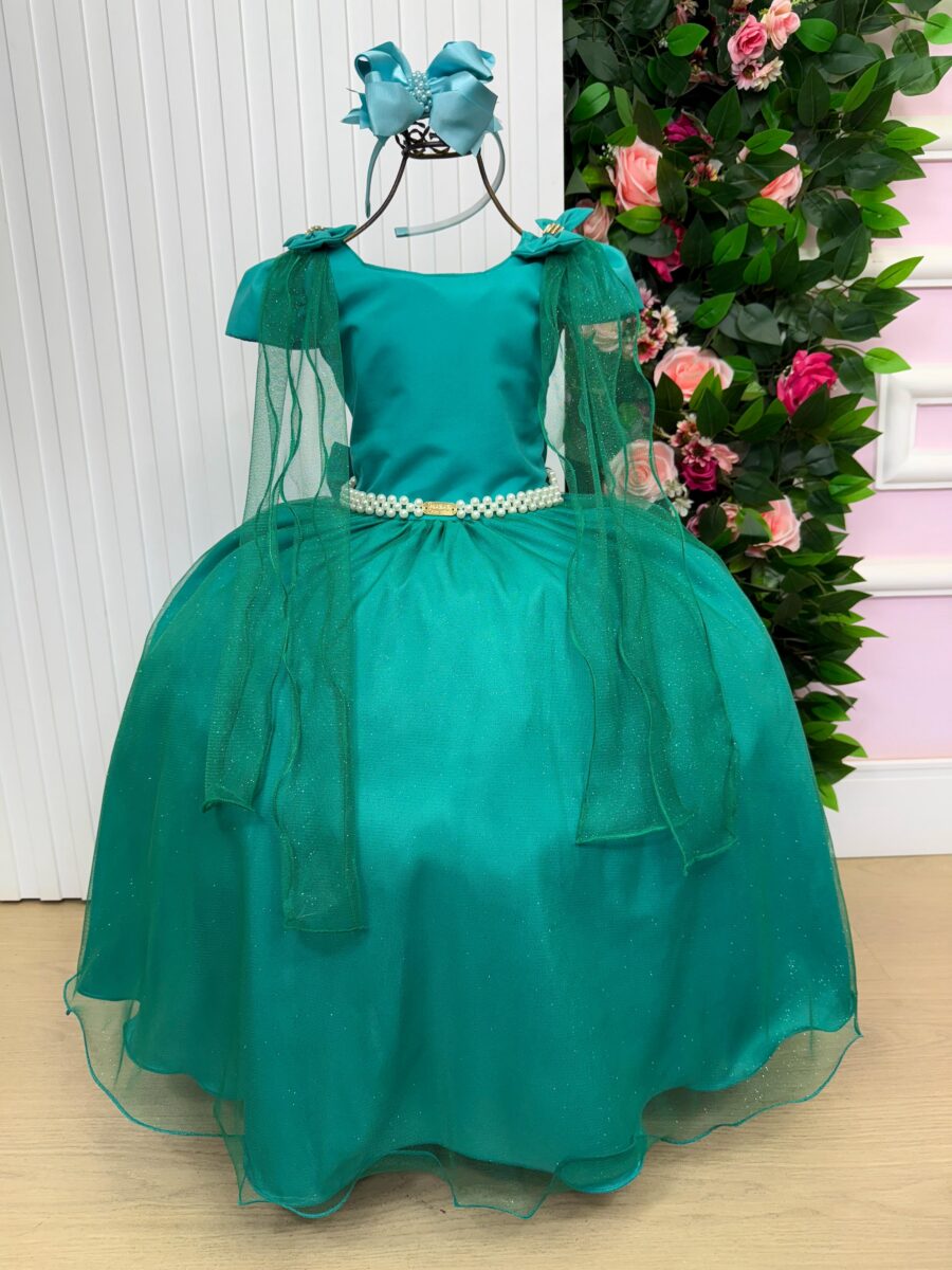 Vestido Infantil Longo Banana Club Diamante Verde Jade