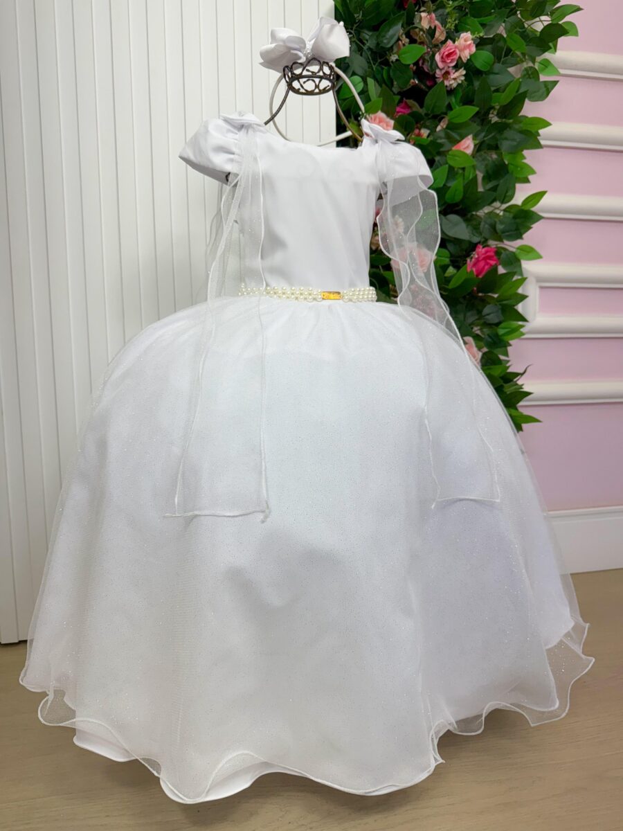 Vestido Infantil Longo Banana Club Diamante Branco