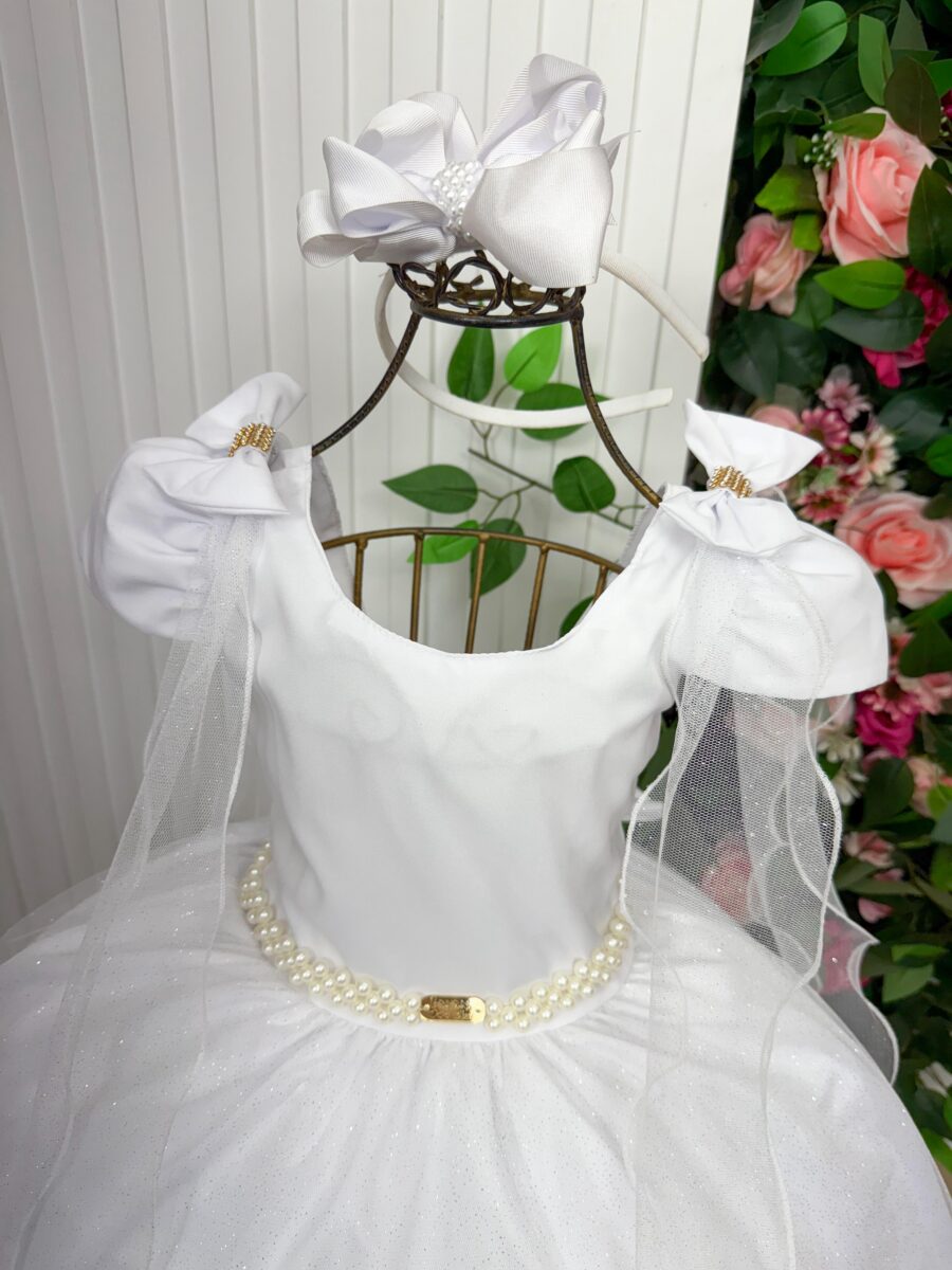 Vestido Infantil Longo Banana Club Diamante Branco