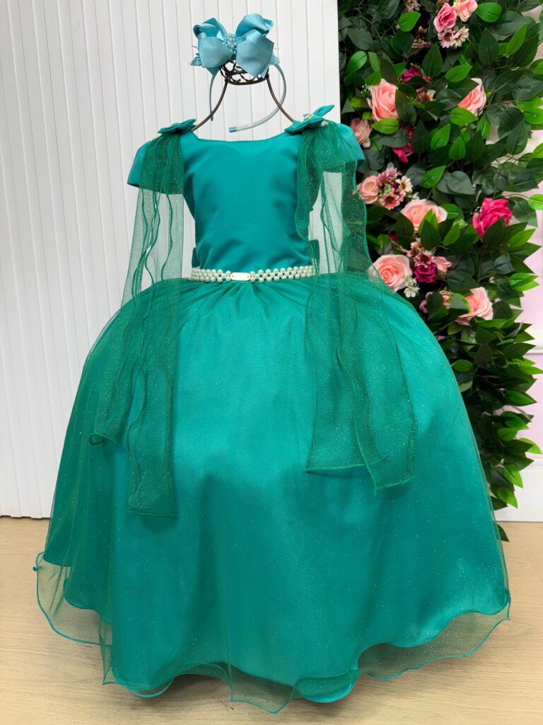 Vestido Infantil Longo Banana Club Diamante Verde Jade