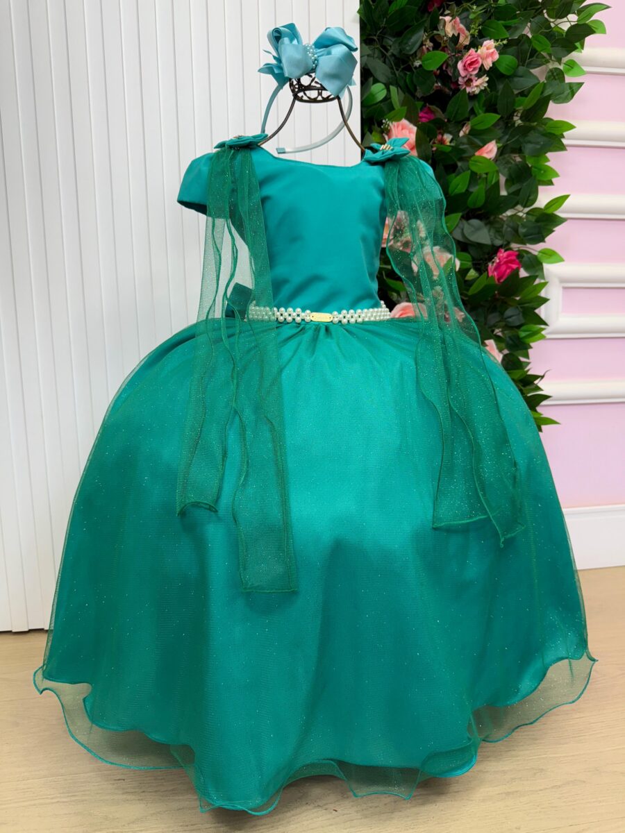 Vestido Infantil Longo Banana Club Diamante Verde Jade