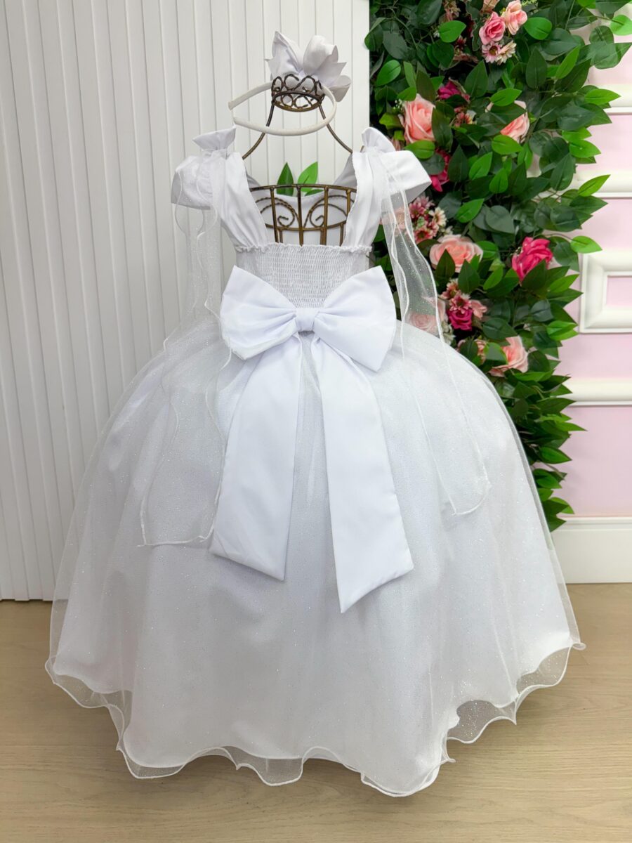 Vestido Infantil Longo Banana Club Diamante Branco