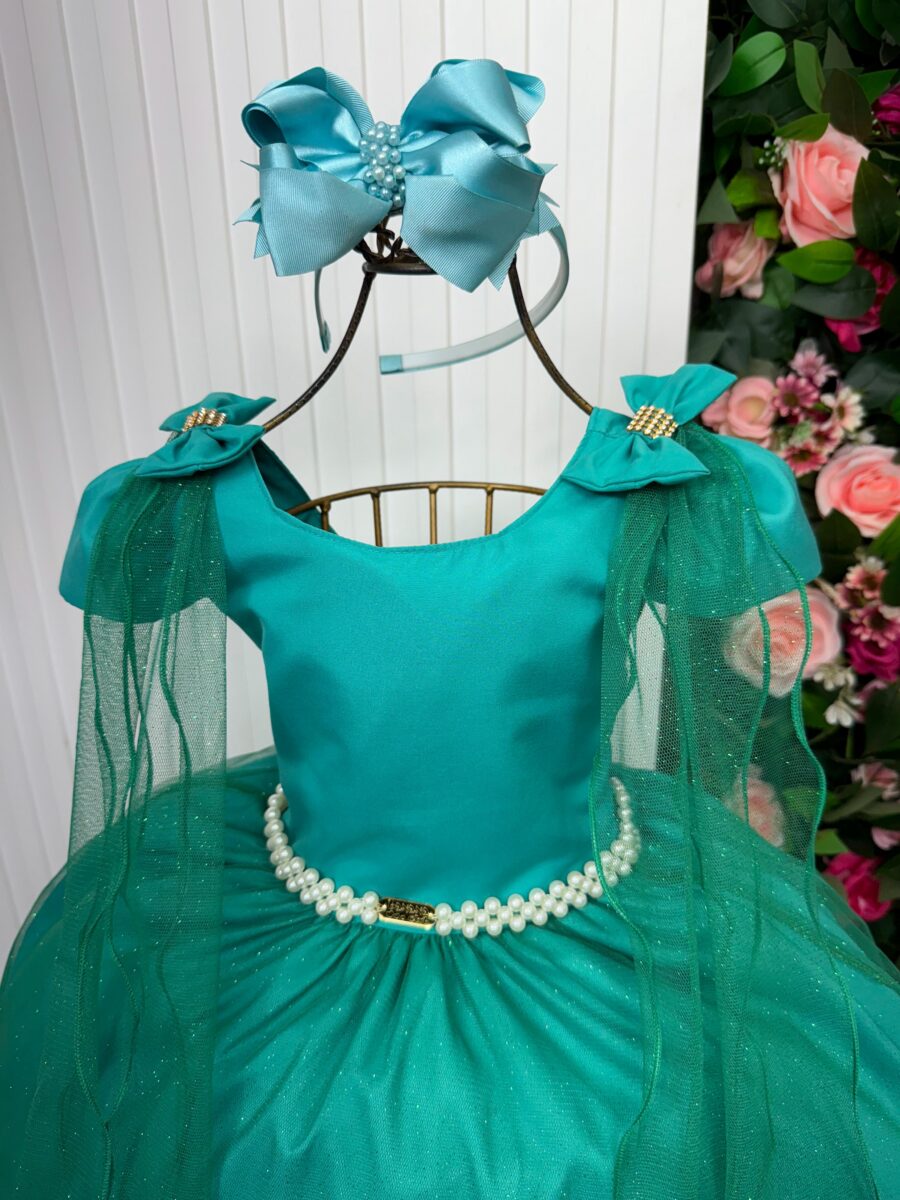 Vestido Infantil Longo Banana Club Diamante Verde Jade