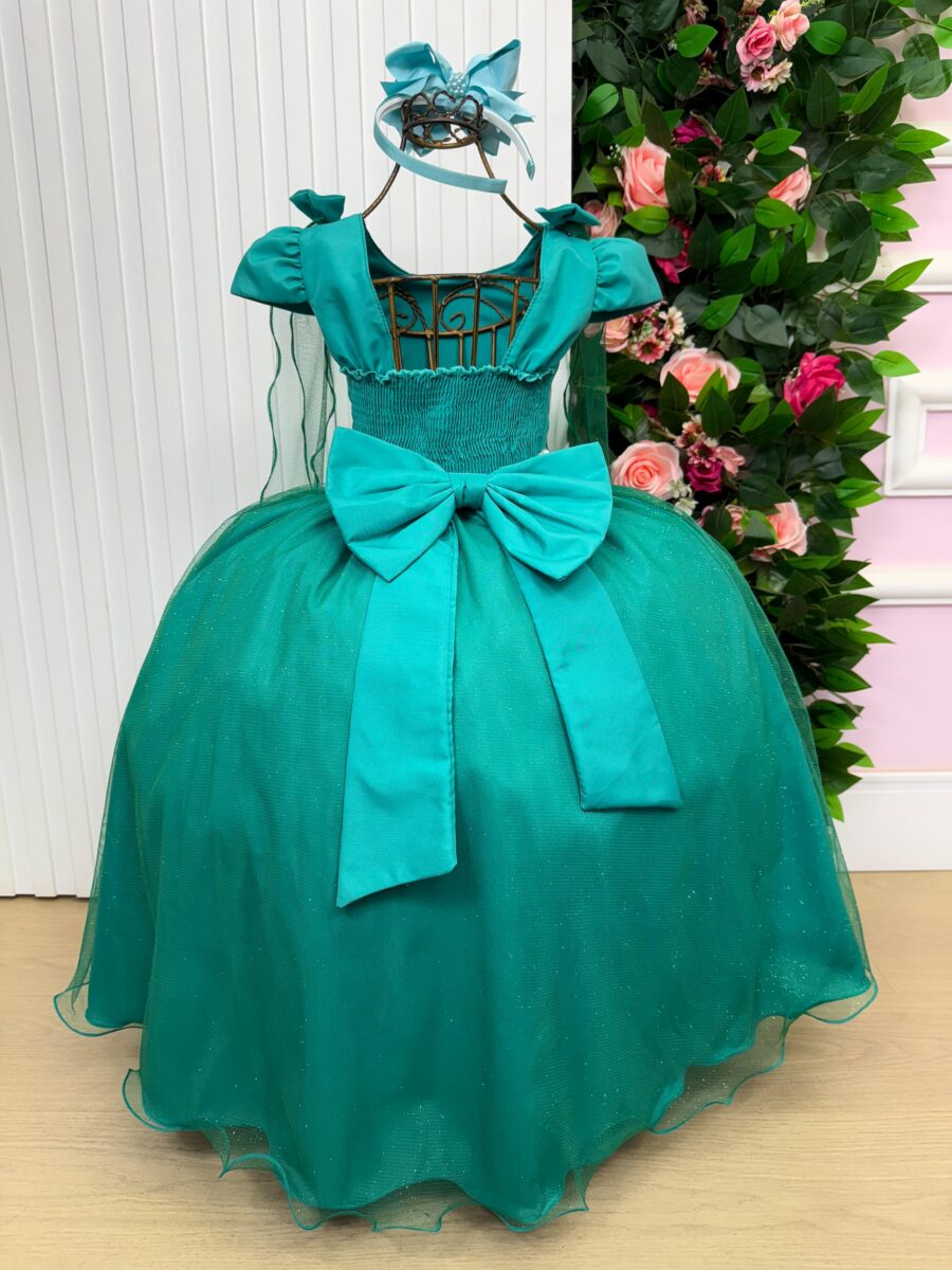 Vestido Infantil Longo Banana Club Diamante Verde Jade