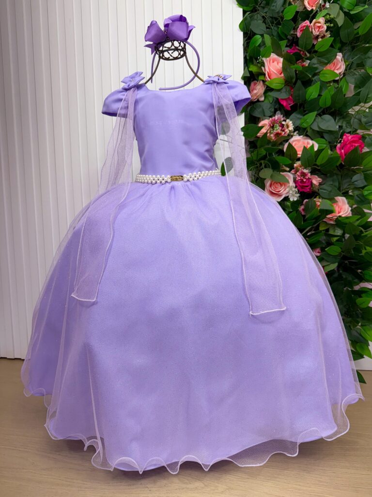 Vestido Infantil Longo Banana Club Diamante Lilás