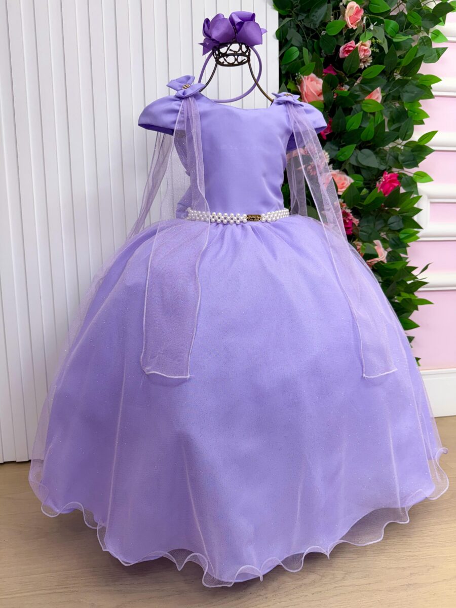 Vestido Infantil Longo Banana Club Diamante Lilás
