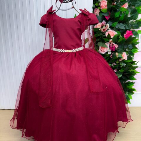 Vestido Infantil Longo Banana Club Diamante Marsala