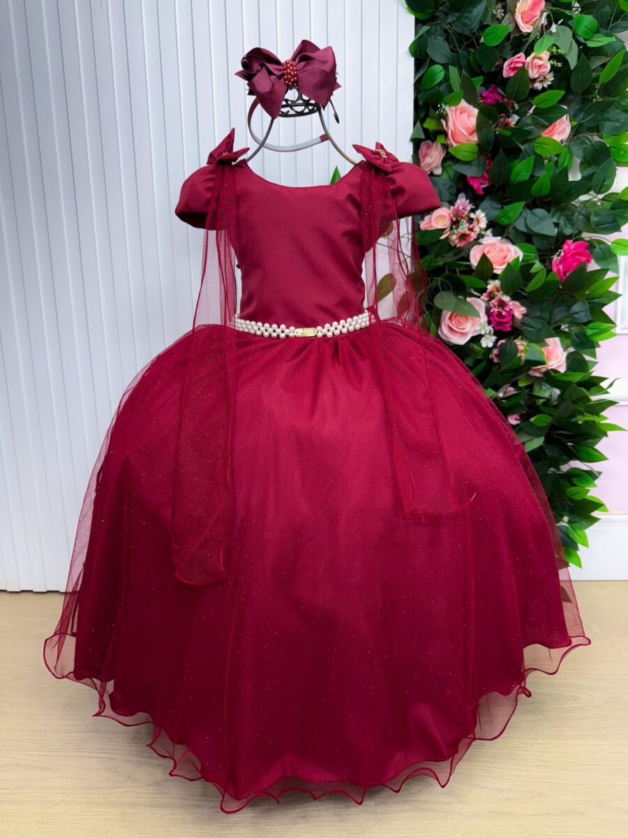 Vestido Infantil Longo Banana Club Diamante Marsala