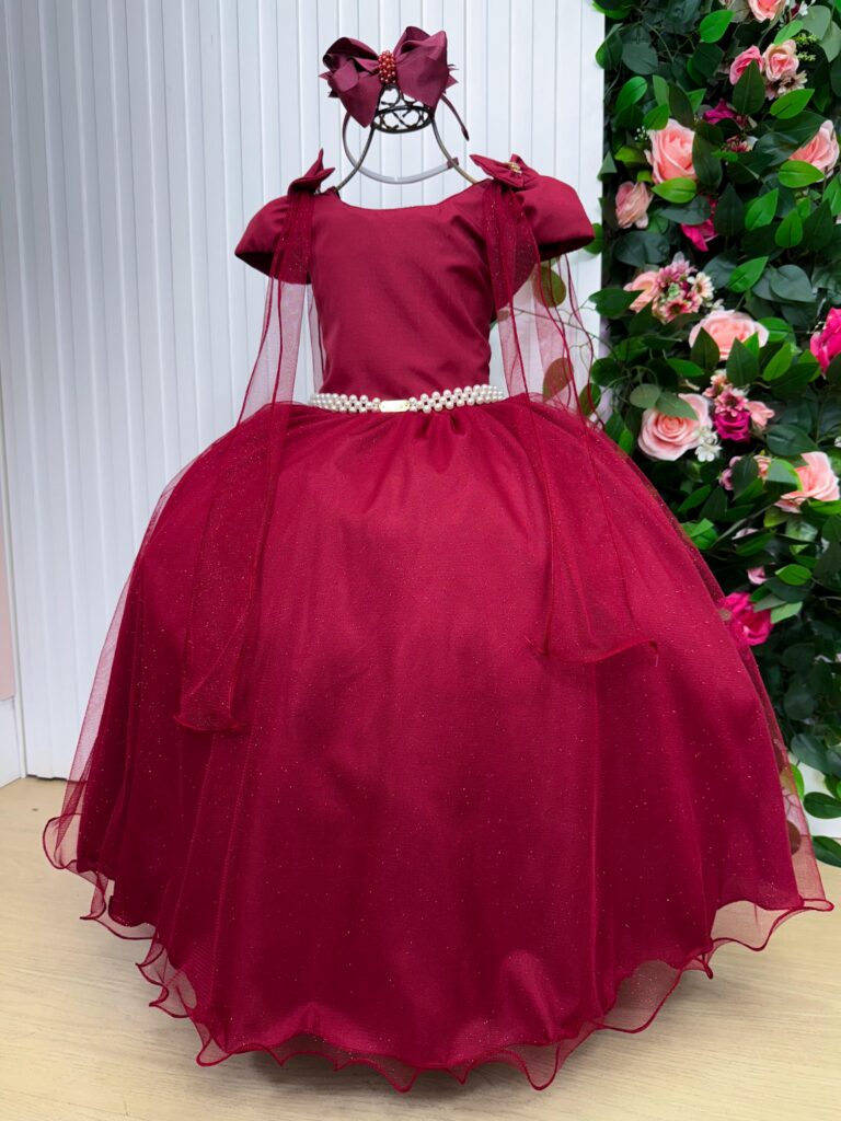 Vestido Infantil Longo Banana Club Diamante Marsala
