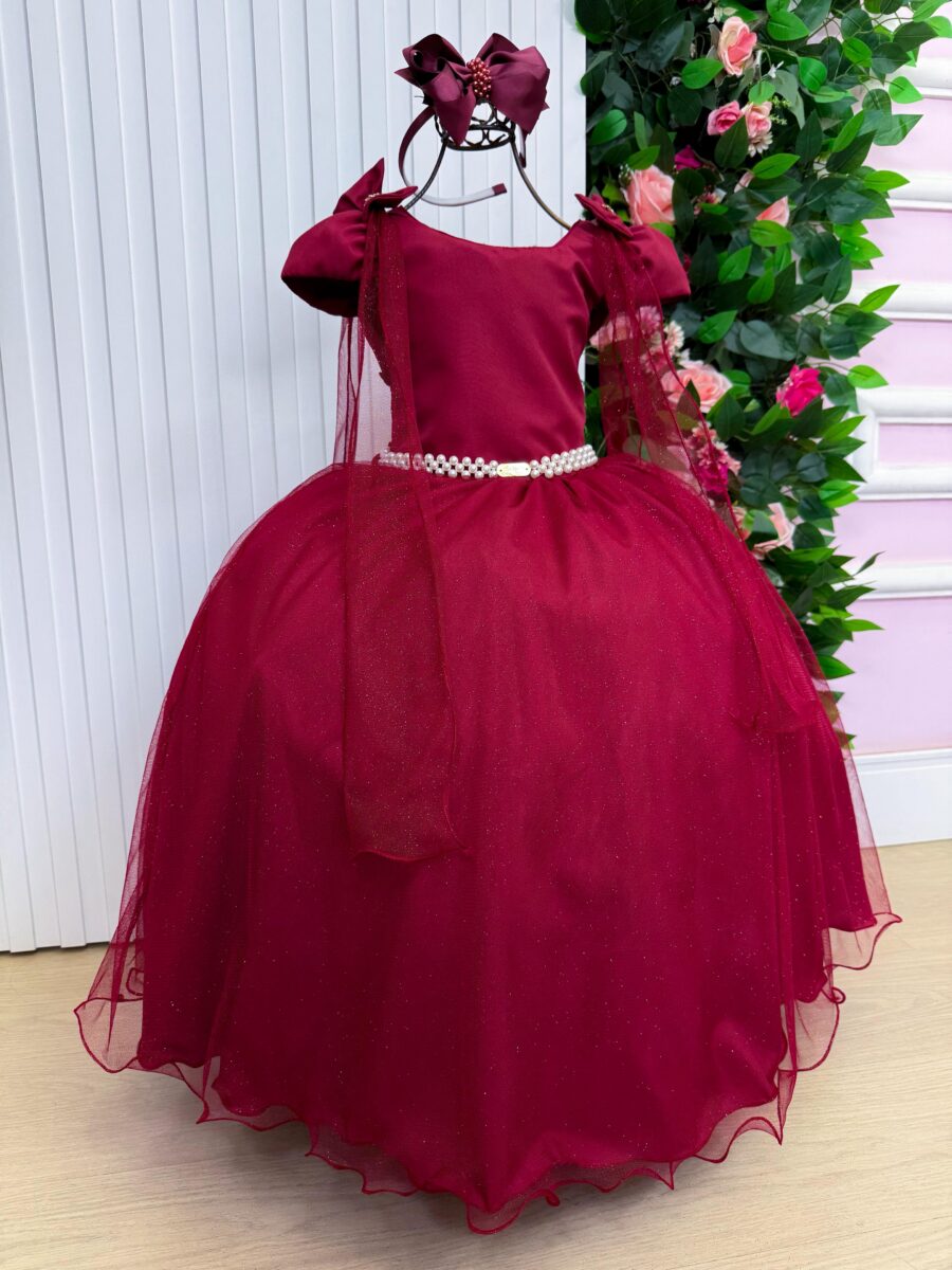 Vestido Infantil Longo Banana Club Diamante Marsala