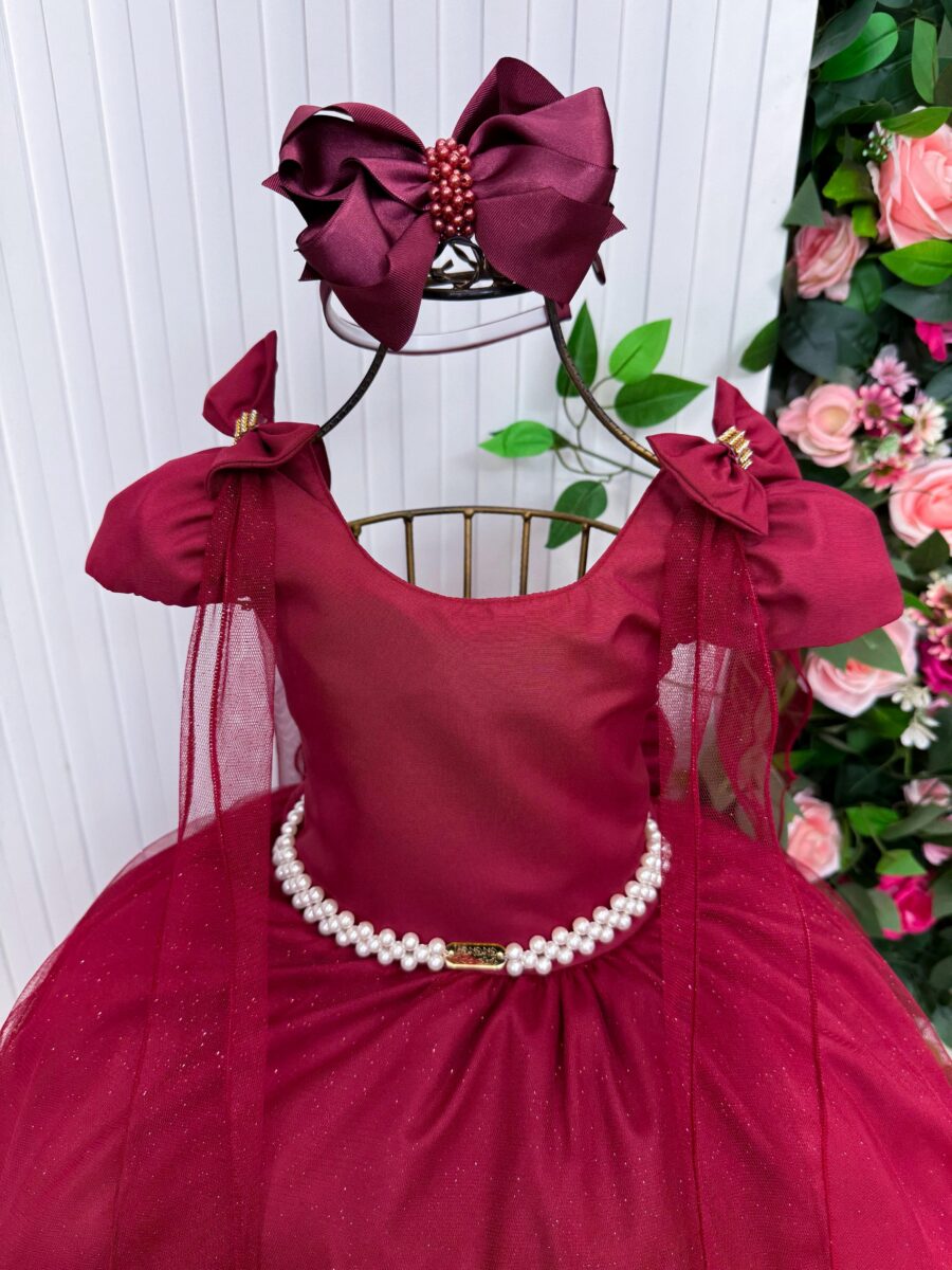 Vestido Infantil Longo Banana Club Diamante Marsala
