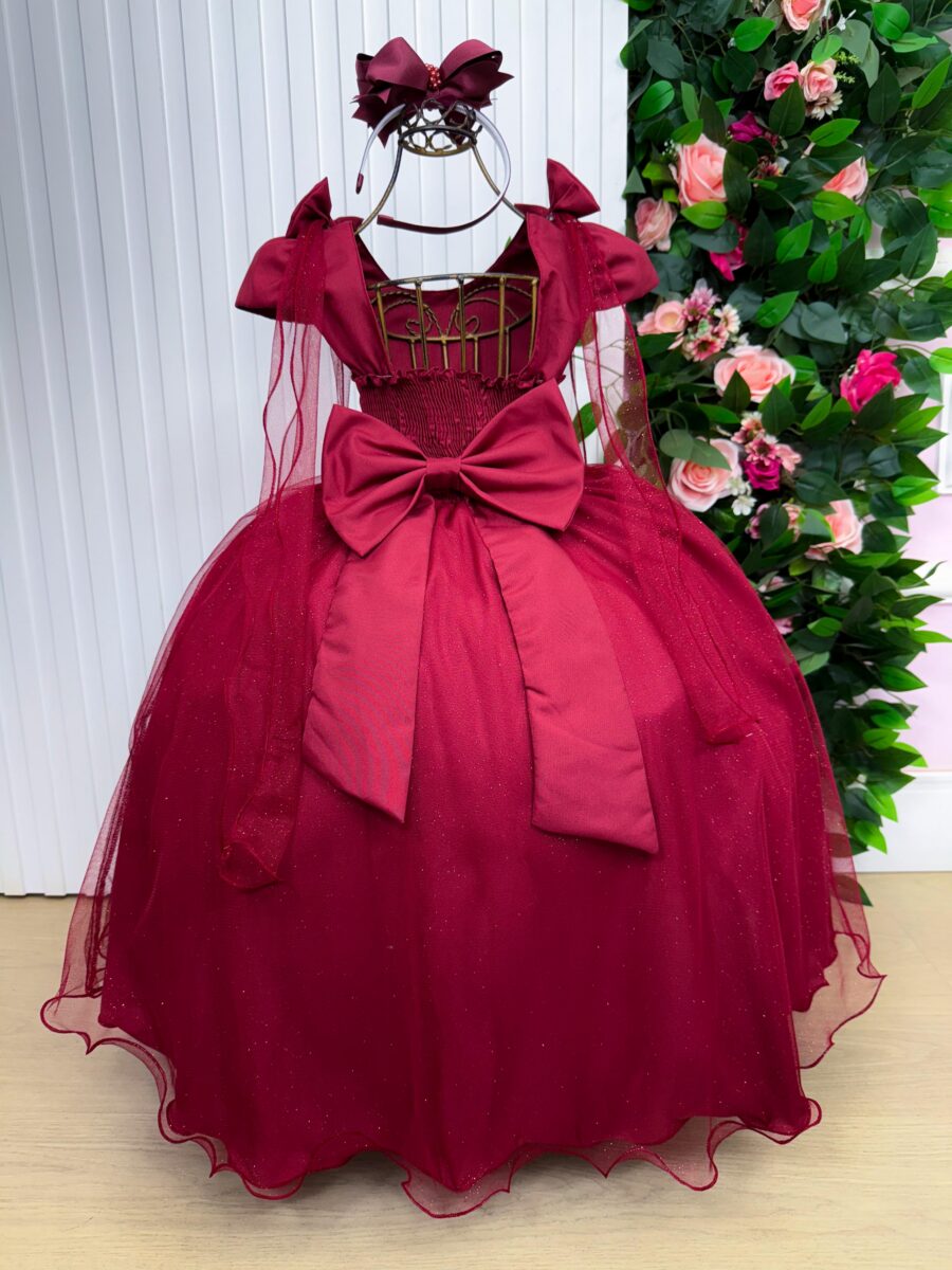 Vestido Infantil Longo Banana Club Diamante Marsala