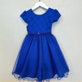 Vestido Infantil Azul Royal Busto Nervura Daminha Festa
